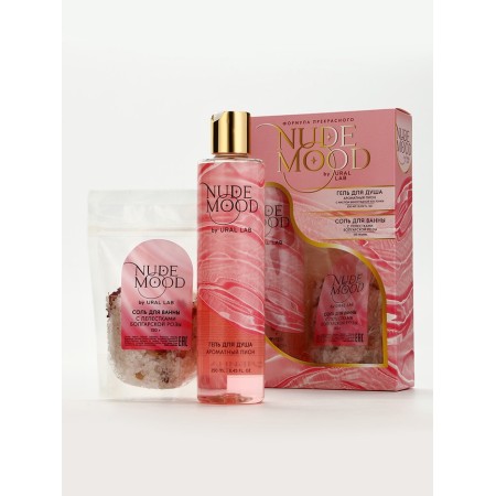 Gift set Ural Lab: shower gel 250 ml, peony aroma and bath salt with rose petals 150 g-1