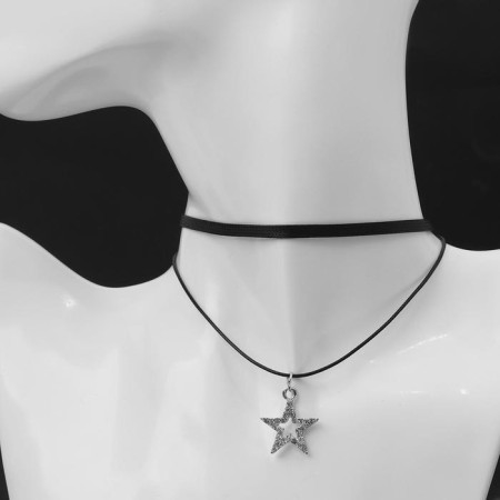 Choker "Double" with a thread, star, white-black color in silver, l = 40 cm