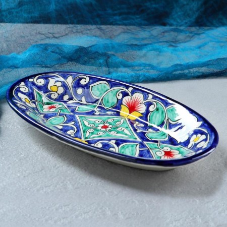 The herdgehog of Rishtan ceramics "Flowers", 24 cm, blue, mix-4