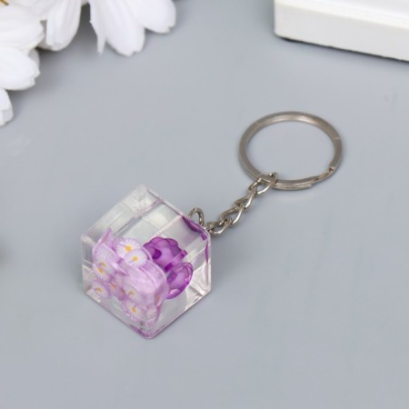 Plastic keychain "Bead in a cube" Violet 2x2.2x2.2 cm