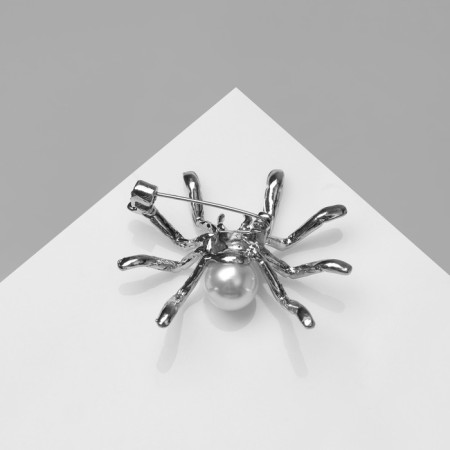 Brooch "Spider" pearl, white color in silver-2