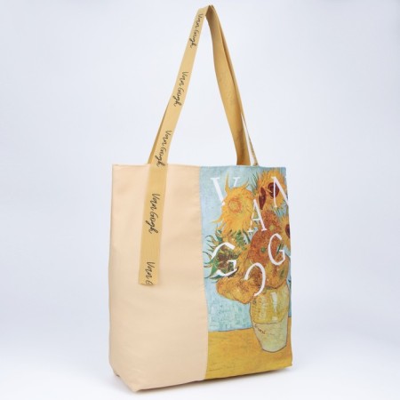 Vangog Flower-shoper bag without lightning with lining, beige color-1