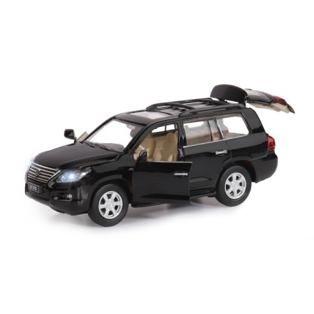 Metal machine lexus lx570 1:32, light, sound, doors and luggage, inertia, black color open-2