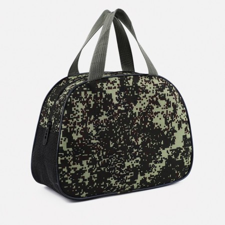 Cosmetic bag on a zipper, with a grid, khaki color/green