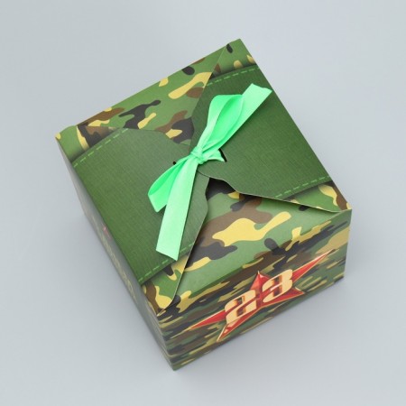 Gift folding box, packaging, “from February 23, camouflage”, 12 x 12 x 12 cm-2