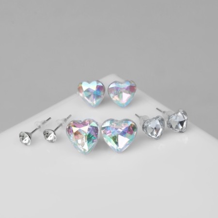 Pusets 4 pairs of "romance" heart, white-radiant color in silver-1