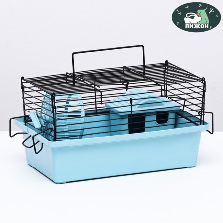 Mini cell for rodents "Pijon" No. 1, equipped, 27 x 15 x 13 cm, turquoise