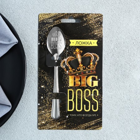 A teaspoon spoon with “Big Boss” engraving, on a gift card, 3 x 14 cm.-1
