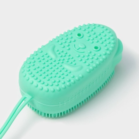 Silicone brush for the body with foam rubber "Mouse", green color-1