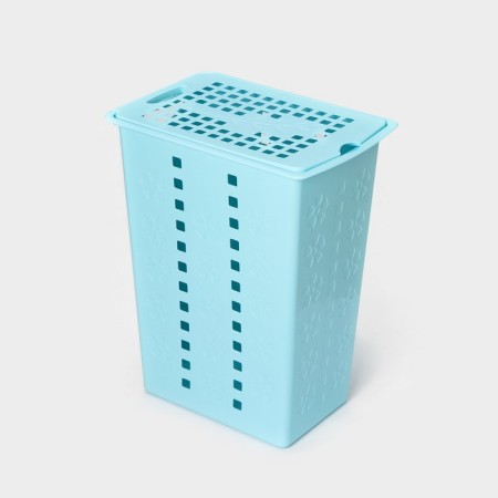 Besnaya basket with a lid "Violetta", 30 l, 37 × 25 × 48 cm, blue color