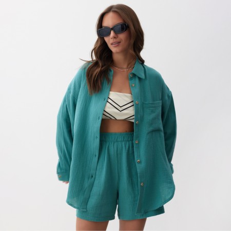 Female oversized shirt Mist Muslin size m, col. turquoise-2