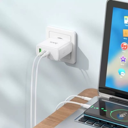 The N30, USB/2TYPE-C, 3 A, white-white network charger.-5