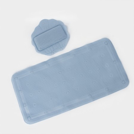 Lotos -shaped bathtub set, rug 43 × 90 cm, pillow 33 × 33 cm, blue color-4