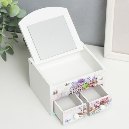 Casket Wood with a mirror "Club with flowers" 10.5x10.8x7 cm-1