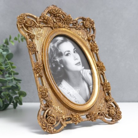 Photo frame Polystone 10x15 cm "Flowering of roses" gold 18x25 cm-1