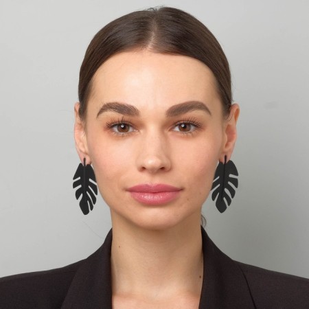 Monster metal earrings leaf, black color-2