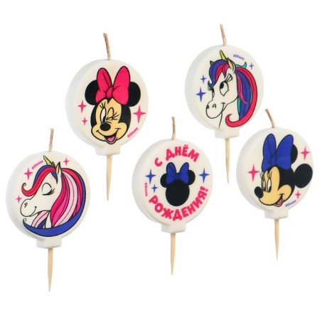 Candle for the cake "Happy Birthday!", 5 pieces, Minnie Mouse and unicorn-3