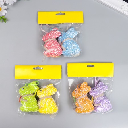 Decor Suspension "Rabbit - Sprinking, Flower on the neck" Set 2 pcs Mix 9 cm-4