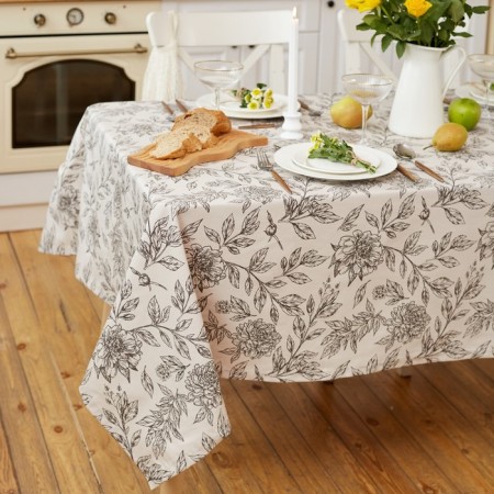 Black Flowers tablecloth 149x220cm, 100% HL, sarzha 190 g/m2-2