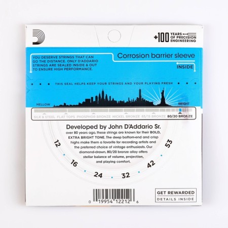 Strings for the acoustic guitar Light 12-53 d`addario ej11 Bronze 80/20, bronze-1
