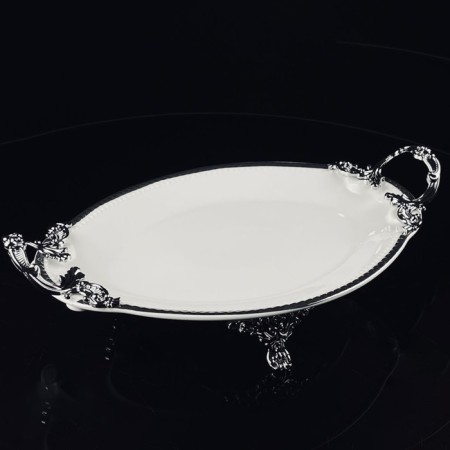 Dish with handles Lenardi Atlantis, on legs, porcelain, length 35.5 cm