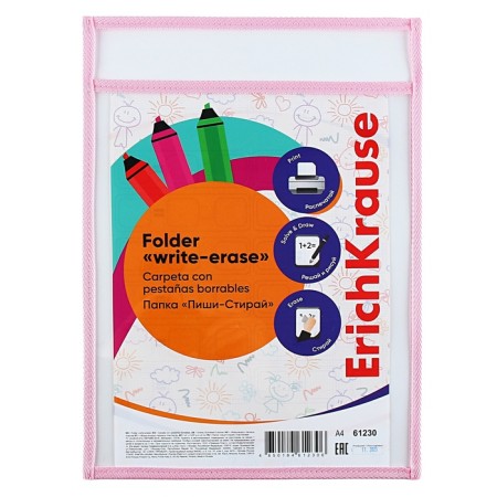 A4 drawing folder, Erichkrause "Write-Write", plastic, pink, in the bag-1