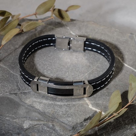Bracelet Unisex "Power" rectangular buckle, black color with silver, 22 cm-2