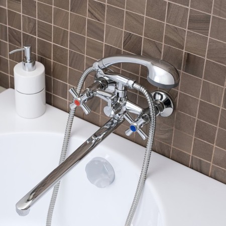 Bath mixer "RMS" SL138-140P, pour 350 mm, shower set, zinc, chromium-3