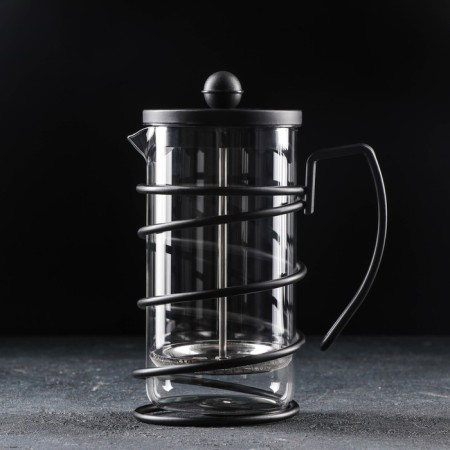 Know -hand jacket kettle - Loft press, 600 ml, glass, black color