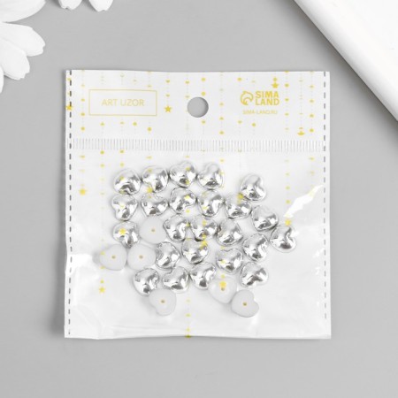 Decor for creativity plastic "Heart" silver set 30 pcs 1x1 cm-3
