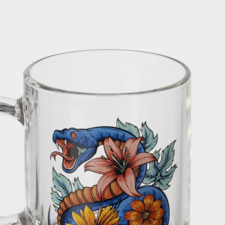 New Year's glass tea mug "Flowers and snakes", 320 ml, mix-4