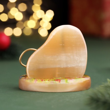 Souvenir "heat and affection! 2025", with a bell, selenite, 6x6x4.5 cm-1