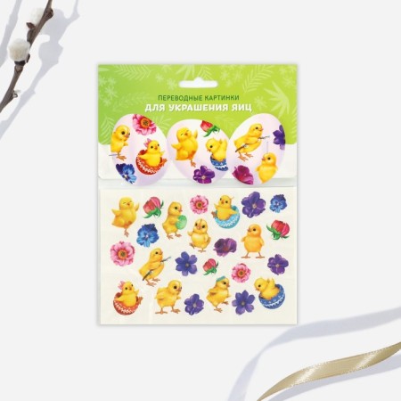 Translated pictures for decorating eggs "Chickens and flowers", 15 x 10 cm.-3