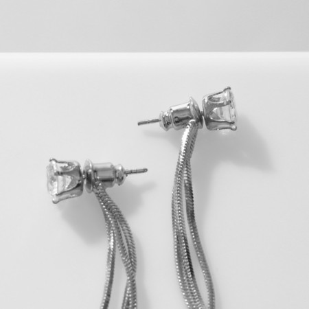 Hanging earrings with “chains” circles circle, white color in silver-1