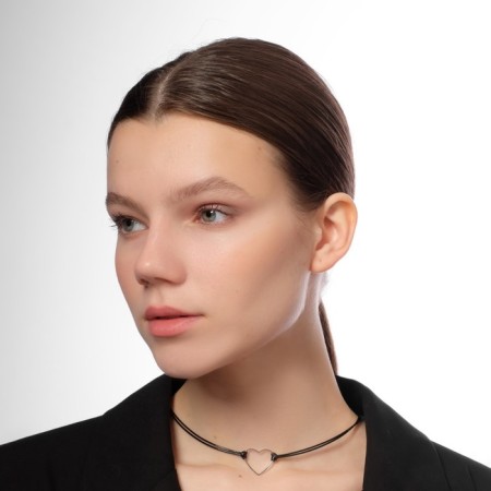 Choker "Heart", black color in silver, l = 35 cm-5