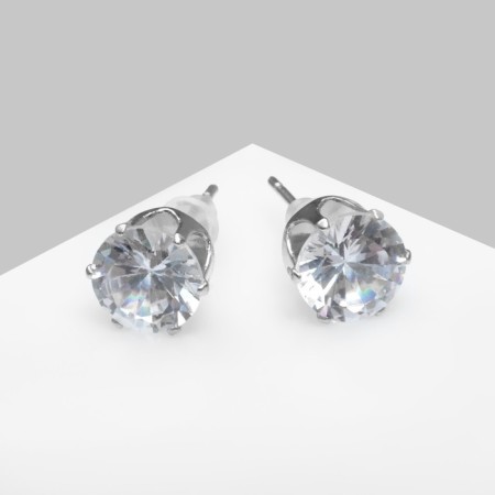 Earrings with rhinestones "Pusets" radiance, circle, d = 0.7, white color in silver-2
