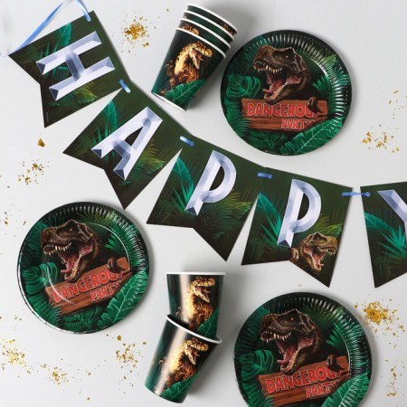 A set of paper dishes Dangerous Party, 6 plates, 6 glasses, 1 garland-1