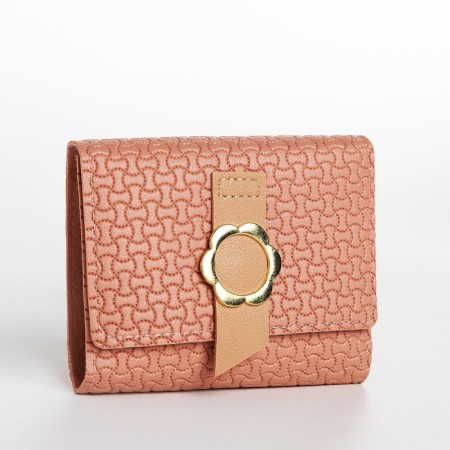 Women's wallet on the button, pink color
