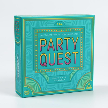 A board game to explain the words "Party Quest. Speak, draw, show ", 380 cards, 14+-2
