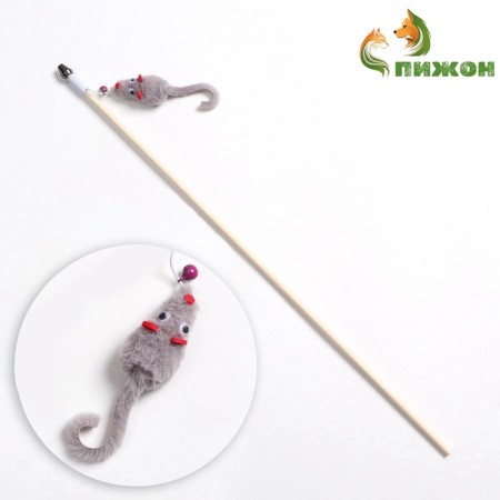 Teaser - fishing rod "mouse with a bell" on a wooden stick