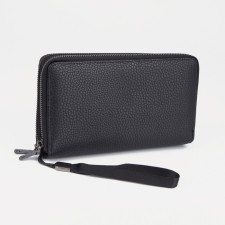 Male purse with zipper, department for bills, for maps, for coins, black color