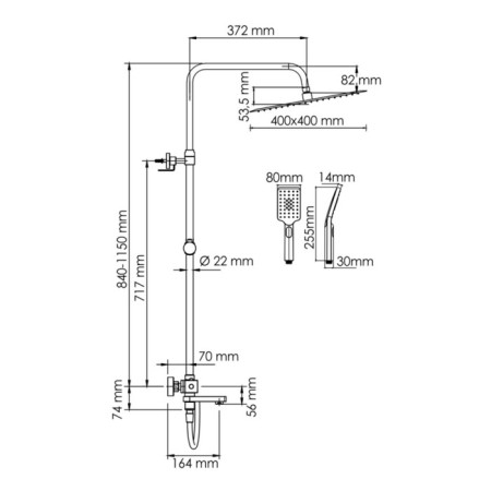 The shower system Wasserkraft A199.119.103.087.ch Thermo, tropical shower, thermostat, chrome-2