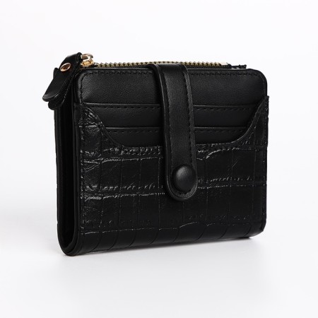Women's wallet on the button, black color