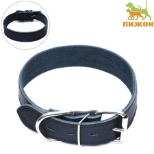 Collar of two-layer leather on suede, 3.5 cm, osh 41-51 cm, black