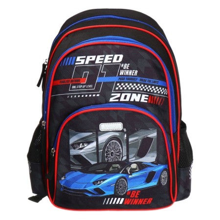 School backpack 38 x 27 x 17, ergonomic back, Devente Attomex Basic, Speed ​​Zone "Black 70333441-2