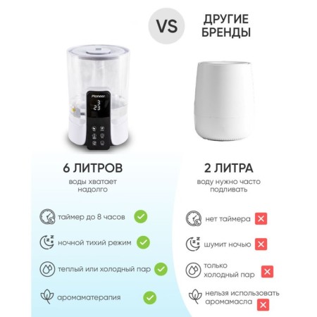 Air humidifier Pioneer HDS60, ultrasound, 6 l, 25 watts, 300 ml/h-5