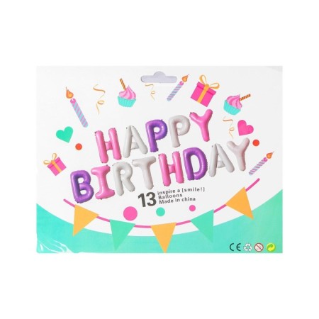 Foil ball 16 "Happy Birthday", capital letters, pink color-3