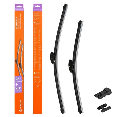 Airline wiper brushes, frameless 2 pcs, 3 types, 650/500 mm