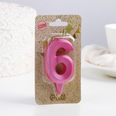 Candle in the Cake "Fine", number "6", pink metallic, 6.5 cm-3