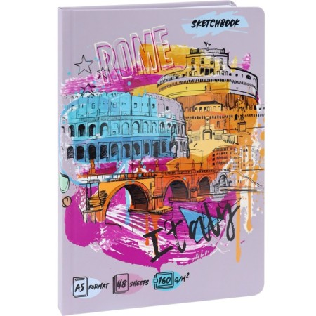Sketchbook A5, 48 sheets "Rome", hard cover, Soft Touch, selective varnish, block 160 g/m2-1